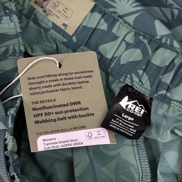 REI Trail Made Amphib Shorts Womens Large Hiking Hike Swim Sun Peak Jasper Green - Picture 3 of 10